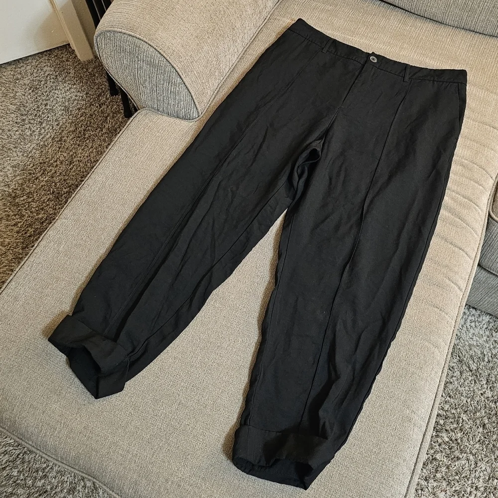 A New Day Black High Rise Relaxed Chambray Neutral Casual Pants Size 16